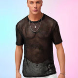 Camiseta Masculina De Manga Corta Con Cuello Redondo Y Tejido De Punto Transparente