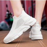 1 Par Zapatos Deportivos Tejidos Ligeros Y Transpirables Para Mujeres - Comodos Para Todo El Ano Y Color Solido Casual, Zapatillas Deportivas De Punto Con Diseno Similar A Calcetines Y Suela Gruesa Elegante