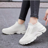 1 Par Zapatos Deportivos Tejidos Ligeros Y Transpirables Para Mujeres - Comodos Para Todo El Ano Y Color Solido Casual, Zapatillas Deportivas De Punto Con Diseno Similar A Calcetines Y Suela Gruesa Elegante