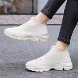 1 Par Zapatos Deportivos Tejidos Ligeros Y Transpirables Para Mujeres - Comodos Para Todo El Ano Y Color Solido Casual, Zapatillas Deportivas De Punto Con Diseno Similar A Calcetines Y Suela Gruesa Elegante