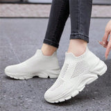 1 Par Zapatos Deportivos Tejidos Ligeros Y Transpirables Para Mujeres - Comodos Para Todo El Ano Y Color Solido Casual, Zapatillas Deportivas De Punto Con Diseno Similar A Calcetines Y Suela Gruesa Elegante