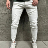 Jeans Stretch De Color Solido Simple Para Hombres