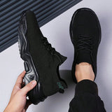 Zapatillas de deporte casuales transpirables de malla de punto para hombres, zapatos para correr de moda con cordones delanteros con letra para parejas