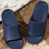 Sandalias Para Mujeres Con Tacones Planos De Moda Integrados, Ligeras Y Suaves Para El Hogar En Color Solido Para Llevar Dentro Y Fuera Del Dormitorio De Estudiantes Y Banos, Y Zapatillas De Casa Suaves, Plegables Y Transpirables En Eva En Azul Real