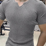 Manfinity Homme Camiseta De Manga Corta Casual De Verano Para Hombres Con Cuello Henley