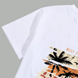 Manfinity RSRT Conjunto De Camiseta Casual De Manga Corta Para Hombre Con Cuello Redondo Y Estampados De Palmera Y Letra, Junto Con Pantalones Cortos, Para El Verano