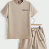 Manfinity Hypemode Conjunto De Camiseta De Manga Corta De Punto Con Eslogan Impreso Y Pantalones Cortos Para Hombres