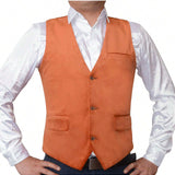 Chaleco informal de terciopelo naranja quemado para traje de hombre, chaleco para bodas para padrinos de bodas y novios