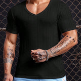 Manfinity Homme Camiseta Casual De Verano Para Hombres De Manga Corta Solida Con Bordado Y Agujeros En El Diseno