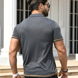 Camisa de polo de verano casual para hombre con bloques de color en la manga corta y costuras visibles