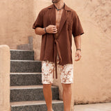 Manfinity Vacaylife Camisa Casual De Verano Para Hombres, Tejido Casual Con Botones Y Cordones Con Bolsillos