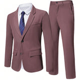 Manfinity AFTRDRK Conjunto De Traje De Color Solido Para Hombre, Chaqueta De Un Solo Pecho Con Bolsillos Y Pantalones Largos Con Cierre De Boton