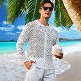 Manfinity RSRT Cardigan de ganchillo de punto hueco y unicolor para hombre