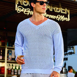 Manfinity Chillmode Sweater De Cuello En V Para Hombre Con Diseno Calado