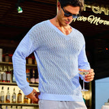 Manfinity Chillmode Sweater De Cuello En V Para Hombre Con Diseno Calado