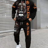 Sudadera Con Capucha Y Pantalones Deportivos De Manga Larga Con Estampado De Leon Y Letras Para Hombre, 2 Unidades/juego