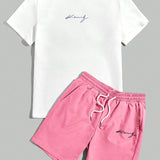 Manfinity Hypemode Conjunto de dos piezas de camiseta casual de manga corta tejida y pantalones cortos con cordon