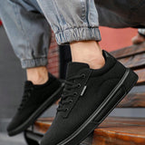 Zapatos de lona transpirables para hombres de moda, diseno simple, unicolor, tacon plano, zapatos casuales negros comodos para exteriores
