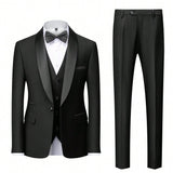 Conjunto de 3 piezas para hombre, traje de negocios formal, delgado, para eventos de networking, tuxedo para prom, blazers para bodas de novio, chaqueta de vestir, abrigo, pantalon y chaleco