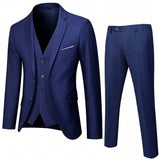 Juego de tres piezas de traje de negocios casual slim fit para hombre, que incluye chaqueta, pantalon y chaleco. Ideal para bodas, novios y ocasiones formales. Incluye blazer, pantalon y chaleco.