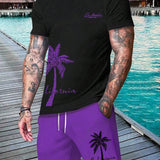 Manfinity RSRT Conjunto de manga corta y pantalon corto para hombre con estilo de playa casual impreso de verano y moda