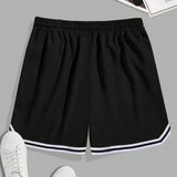 Manfinity Hypemode Shorts deportivos de talle grande para hombres con cintura ajustable con cordon, cinturon tejido a rayas