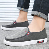 NEW Zapatos de lona slip-on para hombre con suela exterior suave inyectada, casuales, transpirables y comodos, con parches de empalme bordado de hilo