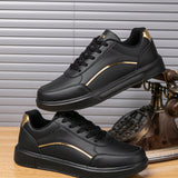 NEW Zapatos de hombre de corte bajo con estilo anti-deslizante, negro y dorado con rayas, zapatos deportivos casuales y versatiles para parejas.