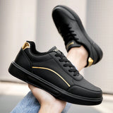 NEW Zapatos de hombre de corte bajo con estilo anti-deslizante, negro y dorado con rayas, zapatos deportivos casuales y versatiles para parejas.