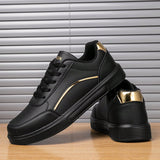 NEW Zapatos de hombre de corte bajo con estilo anti-deslizante, negro y dorado con rayas, zapatos deportivos casuales y versatiles para parejas.