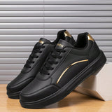 NEW Zapatos de hombre de corte bajo con estilo anti-deslizante, negro y dorado con rayas, zapatos deportivos casuales y versatiles para parejas.