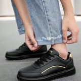 NEW Zapatos de hombre de corte bajo con estilo anti-deslizante, negro y dorado con rayas, zapatos deportivos casuales y versatiles para parejas.