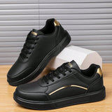 NEW Zapatos de hombre de corte bajo con estilo anti-deslizante, negro y dorado con rayas, zapatos deportivos casuales y versatiles para parejas.