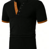 Manfinity Homme Camisa polo de hombres con media tapeta de botones y contraste de colores