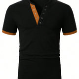 Manfinity Homme Camisa polo de hombres con media tapeta de botones y contraste de colores