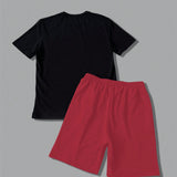 Manfinity Conjunto de dos piezas para hombre con camiseta de manga corta y cuello redondo estampada simple y pantalones cortos