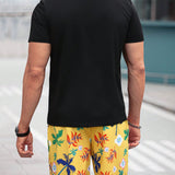 Manfinity RSRT Conjunto De Camiseta De Manga Corta Y Pantalones Cortos Con Estampado De Plantas Tropicales Para Hombre