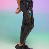 FeverCity Pantalones huecos de moda de color unico para hombre para vestimenta de festival de musica