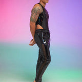FeverCity Pantalones huecos de moda de color unico para hombre para vestimenta de festival de musica