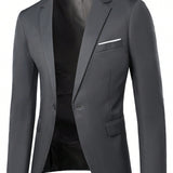 Blazer Casual De Negocios Para Hombre Con Cuello Plano Y Cierre De Un Solo Boton