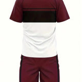 Conjunto De Camiseta Y Pantalon Corto Para Hombres Con Bloque De Color