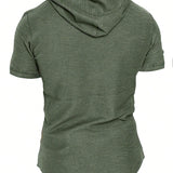 Camiseta Con Capucha Casual Para Hombres De Verano En Color Solido Con Dobladillo Curvo