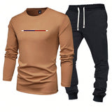 Conjunto de camiseta de manga larga y pantalones para hombre de primavera y otono, ajuste regular, con impresion de personalidad, atuendo de moda y casual con bolsillo, cintura elastica y cordon, traje deportivo de dos piezas