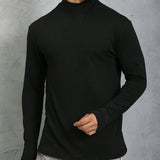 Camiseta de manga larga y cuello pequeno para hombre en color solido y casual para la primavera