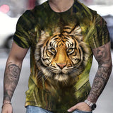 Camiseta casual de manga corta con estampado de tigre para uso diario en primavera y verano, talla grande para hombre