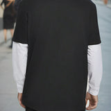 Camiseta de manga larga para hombres de dos piezas con bloque de color simulado