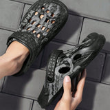 Sandalias planas huecas con estampado de roca impreso y dos usos, comodas y transpirables para hombres