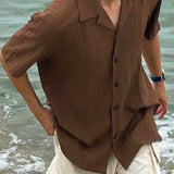 DAZY Camisa de manga corta para hombre con cuello con solapas y botones frontales en unicolor para el verano