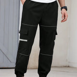 Pantalones largos simples y casuales para hombres con grandes bolsillos y rayas reflectantes