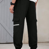 Pantalones largos simples y casuales para hombres con grandes bolsillos y rayas reflectantes